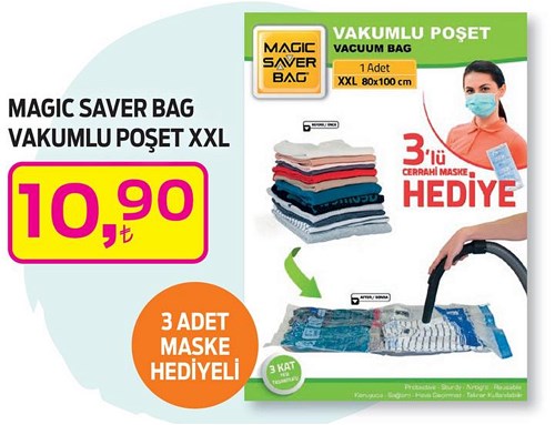Magic Saver Bag Vakumlu Poşet xxl+3 Adet Maske Hediyeli image