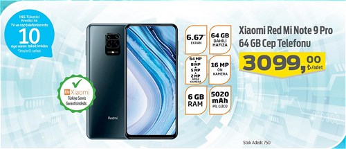 Xiaomi Red Mi Note 9 Pro 64 GB Cep Telefonu image