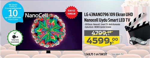 LG 43NANO796 109 Ekran Uhd Nanocell Uydu Smart Led Tv image
