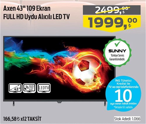 Axen 43" 109 Ekran Full Hd Uydu Alıcılı Led Tv image