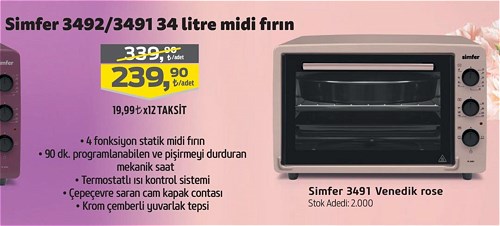 Simfer 3491 Venedik Rose 34 litre Midi Fırın image