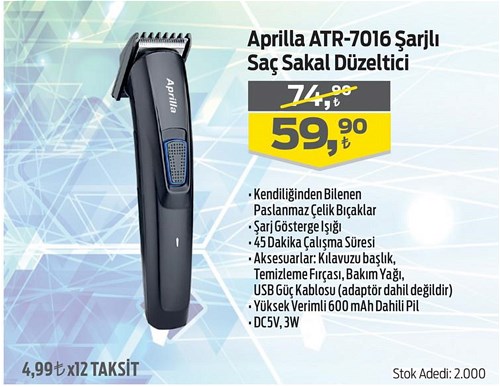 Aprilla ATR-7016 Şarjlı Saç Sakal Düzeltici image
