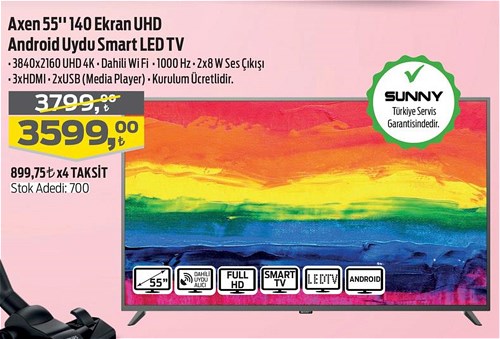 Axen 55" 140 Ekran Uhd Android Uydu Smart Led Tv image