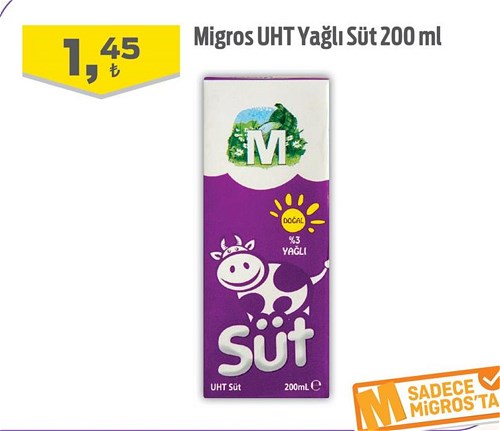 Migros UHT Yağlı Süt 200 ml image