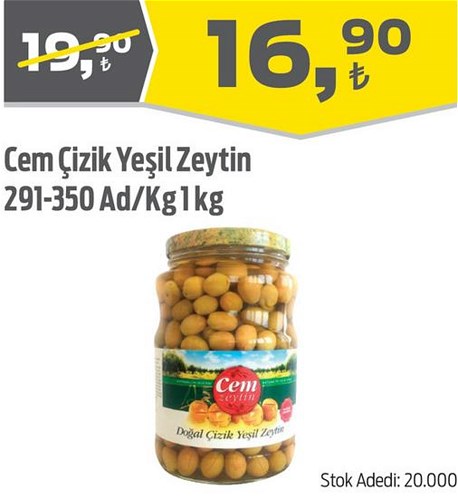 Cem Çizik Yeşil Zeytin 291-350 Ad/Kg 1 kg image