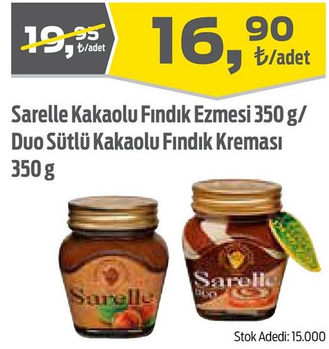 Sarelle Kakaolu Fındık Ezmesi 350 g/Duo Sütlü Kakaolu Fındık Kreması 350 g image