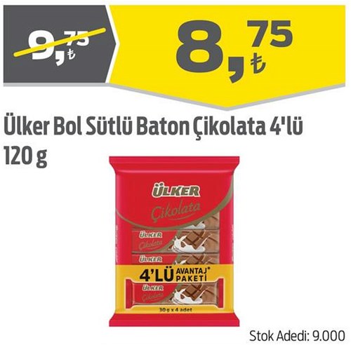 Ülker Bol Sütlü Baton Çikolata 4'lü 120 g image