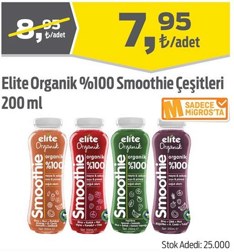 Elite Organik %100 Smoothie Çeşitleri 200 ml image