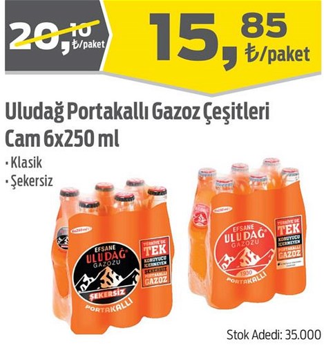 Uludağ Portakallı Gazoz Çeşitleri Cam 6x250 ml image