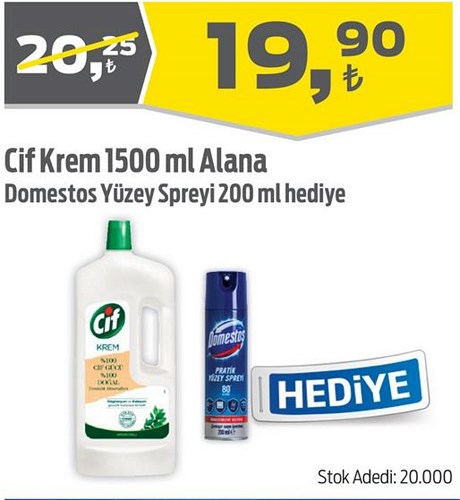 Cif Krem 1500 - Domestos Yüzey Spreyi 200 ml hediye image