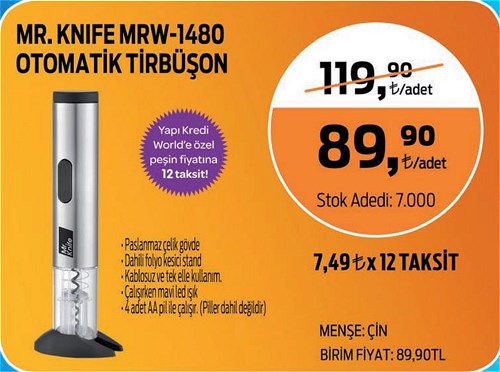 Mr.Knife MRW-1480 Otomatik Tirbüşon image