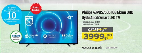 Philips 43PUS7505 108 Ekran UHD Uydu Alıcılı Smart Led Tv image