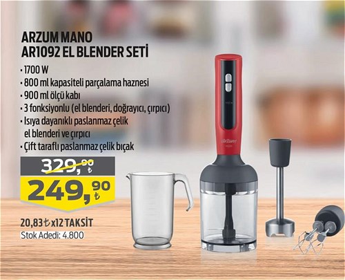 Arzum Mano AR1092 El Blender Seti 1700 W image