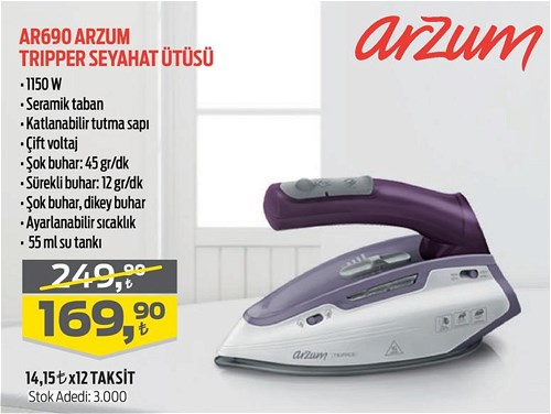 Arzum AR690 Tripper Seyahat Ütüsü 1150 W image