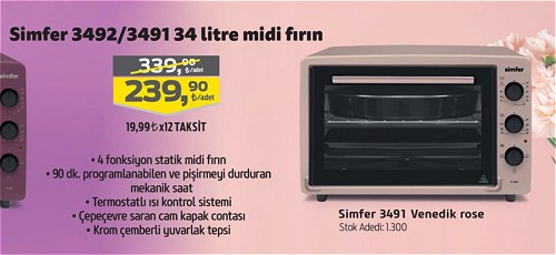 Simfer 3491 Venedik Rose 34 litre Midi Fırın image