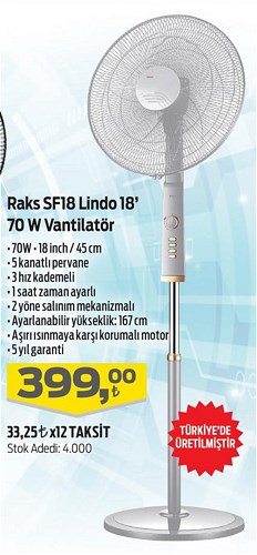 Raks SF18 Lindo 18" 70 W Vantilatör image