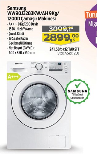 Samsung WW90J3283KW/AH 9 Kg/1200D Çamaşır Makinesi image