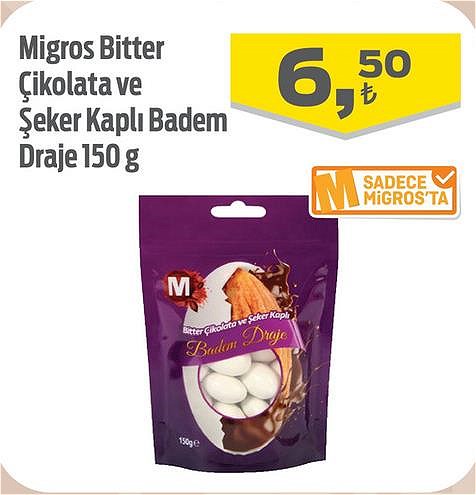 Migros Bitter Çikolata ve Şeker Kaplı Badem Draje 150 g image