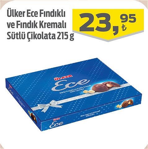 Ülker Ece Fındıklı ve Fındık Kremalı Sütlü Çikolata 215 g image