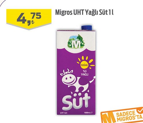 Migros Uht Yağlı Süt 1 l image