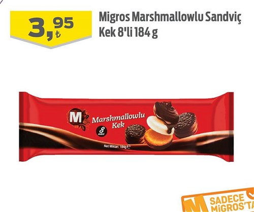 Migros Marshmallowlu Sandviç Kek 8'li 184 g image