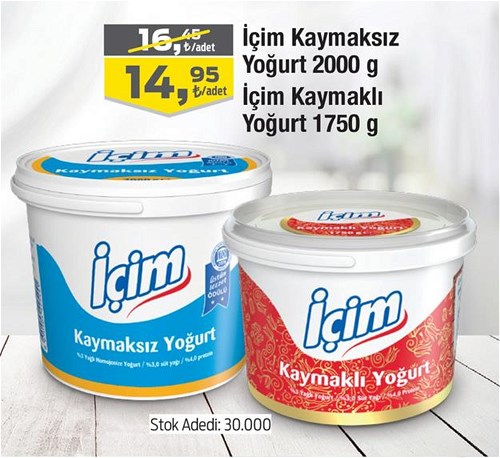 İçim Kaymaksız Yoğurt 2000 g/Kaymaklı Yoğurt 1750 g image