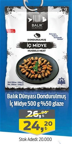 Balık Dünyası Dondurulmuş İç Midye 500 g %50 Glaze image