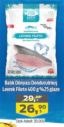 Balık Dünyası Dondurulmuş Levrek Fileto 400 g %25 Glaze image