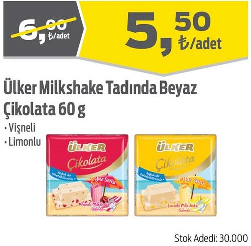 Ülker Milkshake Tadında Beyaz Çikolata 60 g image