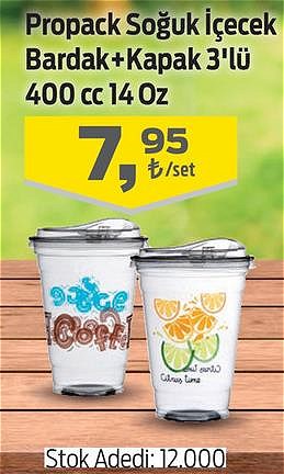 Propack Soğuk İçecek Bardak+Kapak 3'lü 400 cc 14 oz image
