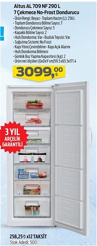 Altus AL 709 NF 290 L 7 Çekmece No-Frost Dondurucu image