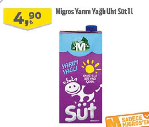 Migros Yarım Yağlı Uht Süt 1 l image