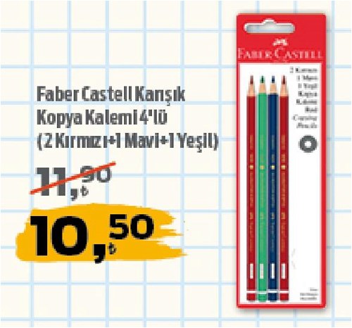 Faber Castell Karışık Kopya Kalemi 4'lü (2 Kırmızı+1 Mavi+1 yeşil) image