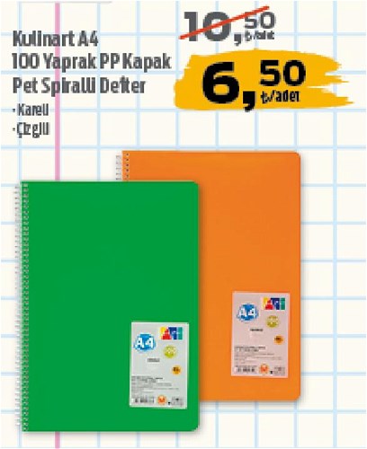 Kulinart A4 100 Yaprak PP Kapak Pet Spiralli Defter image