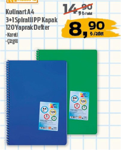 Kulinart A4 3+1 Spiralli PP Kapak 120 Yaprak Defter image