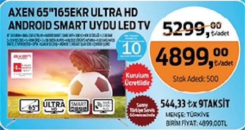 Axen 65" 165 Ekr Ultra HD Android Smart Uydu Led Tv image