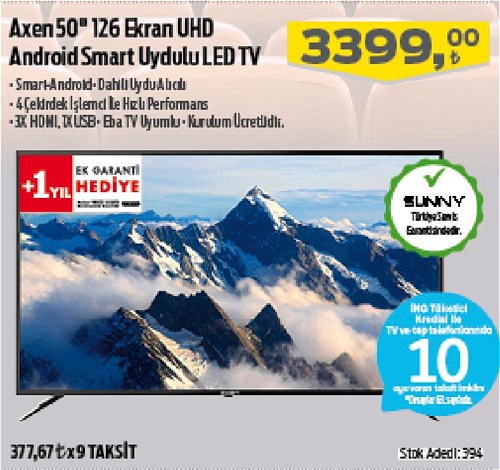 Axen 50" 126 Ekran Uhd Android Smart Uydulu Led Tv image