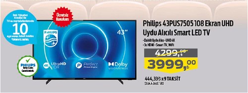 Philips 43PUS7505 108 Ekran UHD Uydu Alıcılı Smart Led Tv image