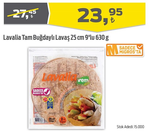 Lavalia Tam Buğdaylı Lavaş 25 cm 9'lu 630 g image