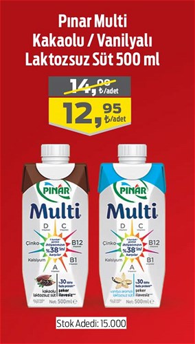 Pınar Multi Kakaolu / Vanilyalı Laktozsuz Süt 500 ml image