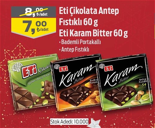 Eti Çikolata Antep Fıstıklı 60 g/Karam Bitter 60 g image