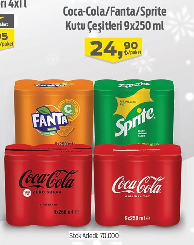 Coca-Cola/Fanta/Sprite Kutu Çeşitleri 9x250 ml image