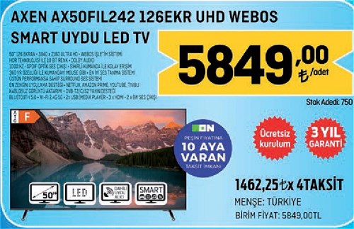 Axen AX50FIL242 126EKR UHD Webos Smart Uydu Led Tv image