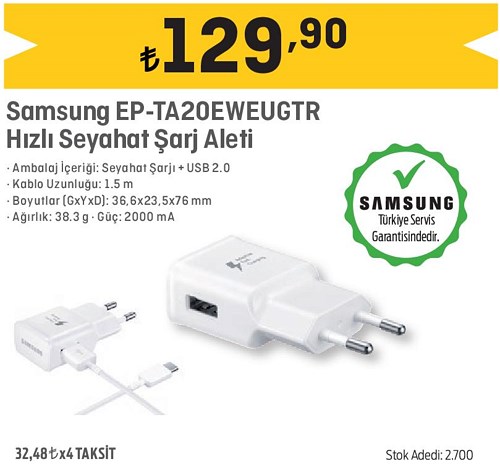 Samsung EP-TA20EWEUGTR Hızlı Seyahat Şarj Aleti image