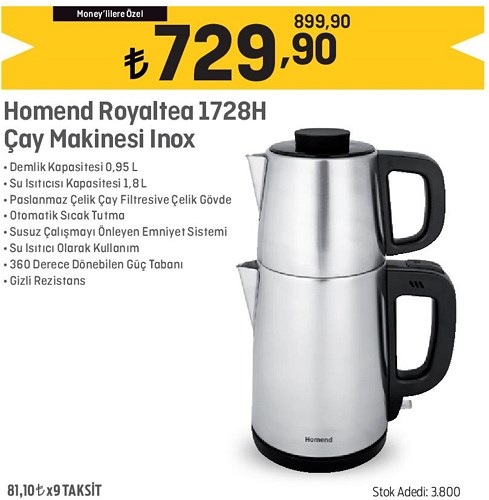 Homend Royaltea 1728H Çay Makinesi Inox image