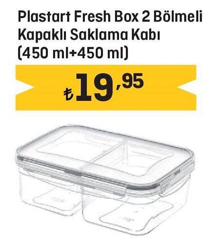 Plastart Fresh Box 2 Bölmeli Kapaklı Saklama Kabı (450 ml+450 ml) image