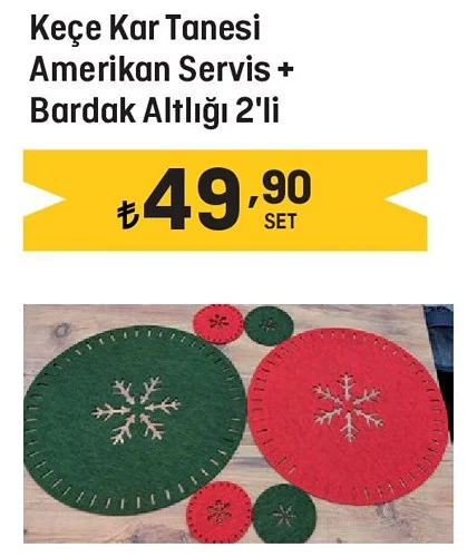 Keçe Kar Tanesi Amerikan Servis + Bardak Altlığı 2'li image