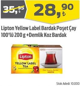 Lipton Yellow Label Bardak Poşet Çay 100'lü 200 g + Demlik Koz Bardak image