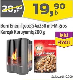 Burn Enerji İçeceği 4x250 ml+Migros Karışık Kuruyemiş 200 g image