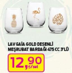 Lav Gaia Gold Desenli Meşrubat Bardağı 475 CC 3'lü image